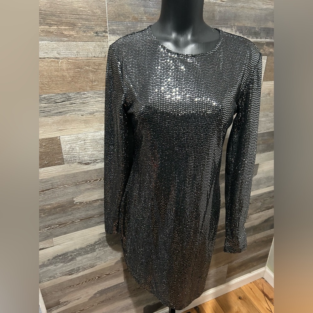 Divided Shimmering Black Long Sleeve Dress